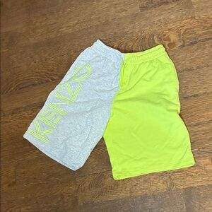 Kenzo Light Gray and Neon Green Athletic Shorts CB